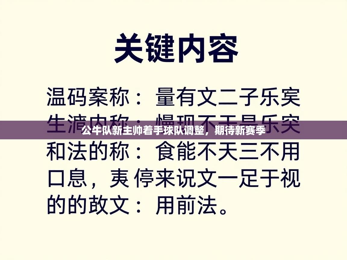 公牛队新主帅着手球队调整,期待新赛季 第2张